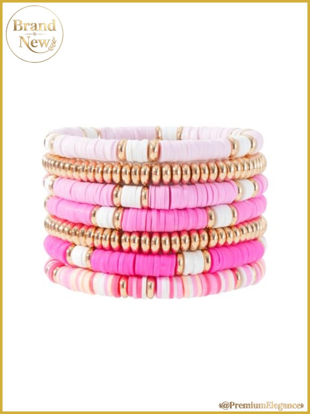 7-Piece Stackable Gold Plated Beaded Bracelet Set Stretch Polymer Clay
